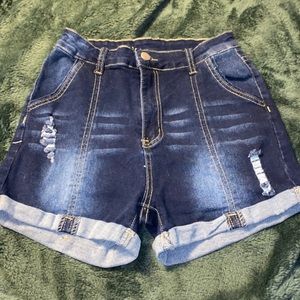 size small shein high rise jean shorts